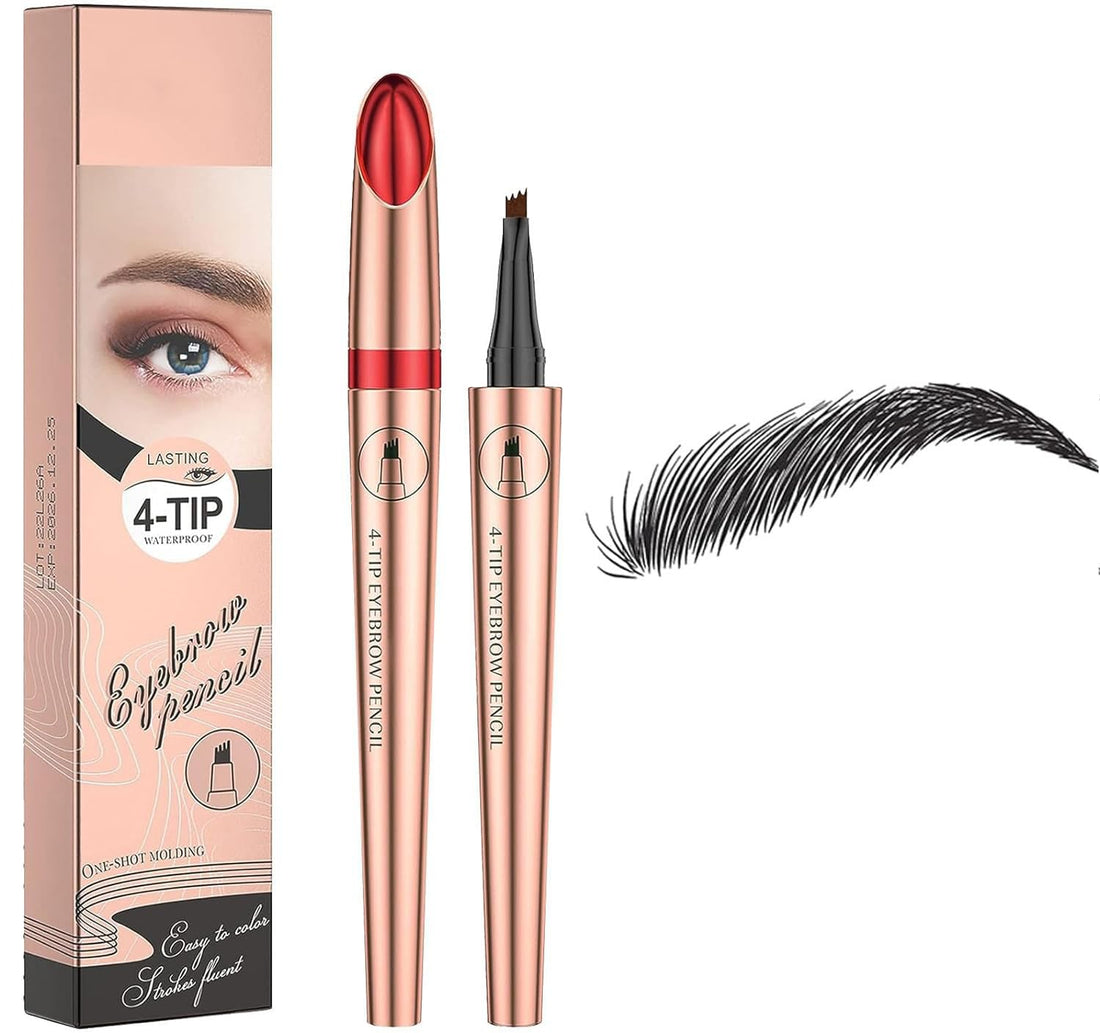 fashion mania Eyebrow Pencil, 4 Tip Microblade Eyebrow Pen, Smudge-Proof brow pen, waterproof eyebrow pencil, Long-Lasting Natural Eye Brow Pencils for Women (Black)