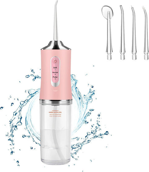 Generic Cordless Professional Water Flosser with 3 Modes, 360° Rotatable Nozzle, 4 Nozzles, 220ML Water Tank, USB Charging, Pink, Teeth Cleaner