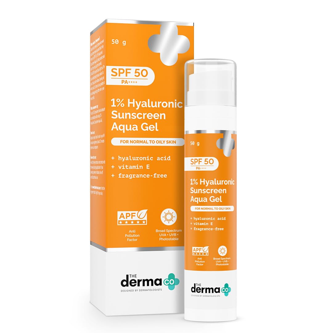 The Derma Co 1% Hyaluronic Sunscreen Aqua Ultra Light Gel with SPF 50 PA++++ For Broad Spectrum, UV A, UV B & Blue Light Protection - 50g