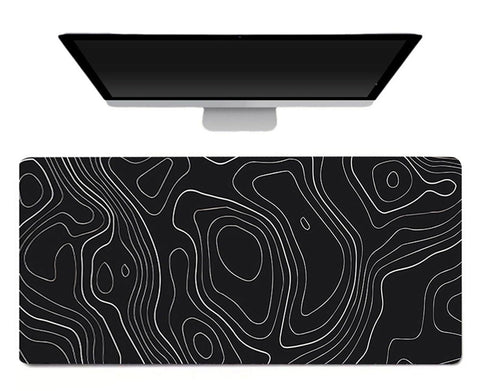 ECVV Gaming Mouse Pad XL - 80x30cm Large Mouse Mat with Anti-Slip Rubber Base for Keyboard and Mouse, for Home and Office（Black with White Topographic Line）