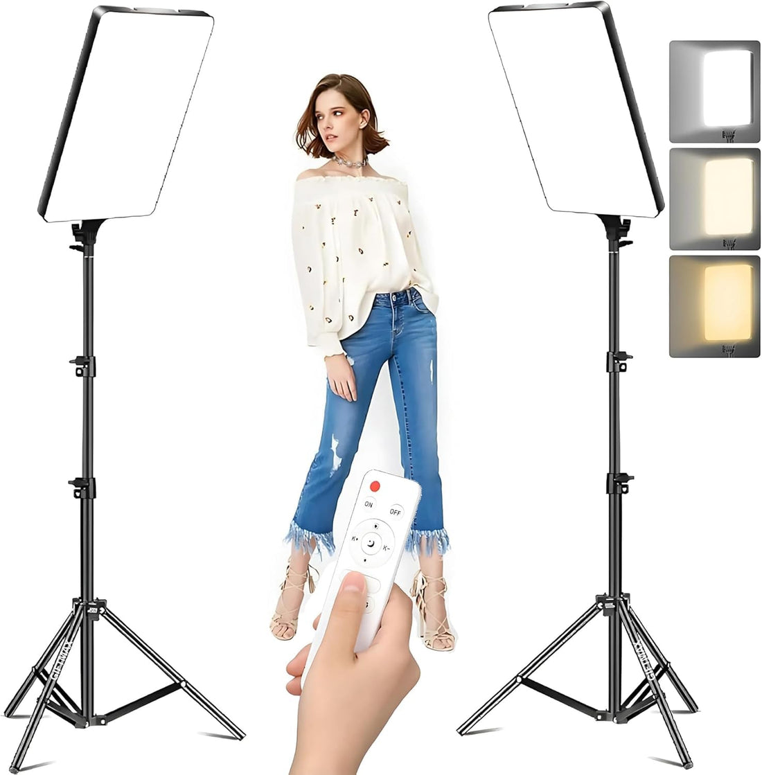 200W 19 Inch LED Camera Light Panel 3 Color Dimmable Photography Video Lighting Panel with Remote Control (+ 2M Stand (Pack of 1)