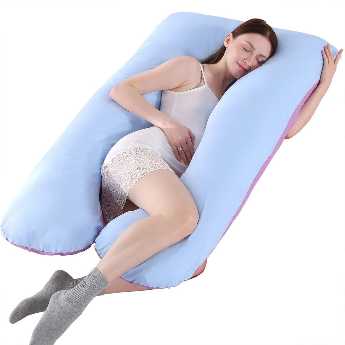 Moro Body Pillows For Adults, Pregnant Women Sleeping, Full Body Pillow Long Support Pillow U Shape Pregnancy Pillow Orthopedic With Replaceable And Washable Cover 70 * 130Cm(Blue + Purple)