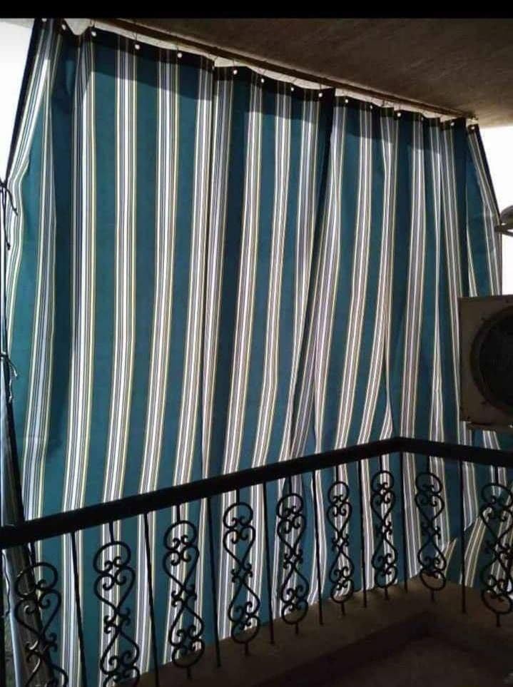 Vertical Stripes Outdoor Balcony Curtain, Blue and White, Stripe Fabric, Privacy Protector 1.50 * 2.50