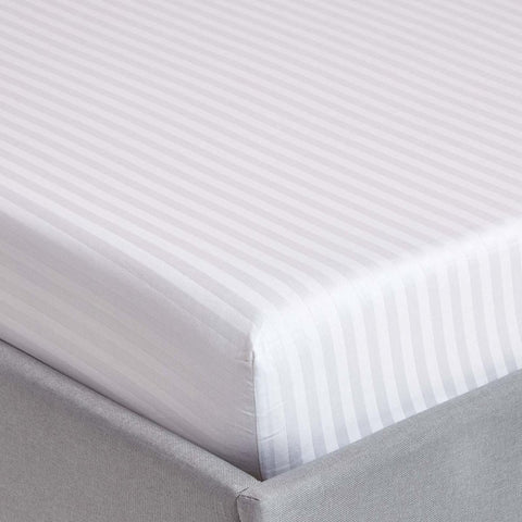 Ocra Fine PolyCotton Bed Sheet Set, Stripe Pattern, 3 Piece Set with Sheet and Pillowcases (White, King 180x200, Fitted Bedsheet)