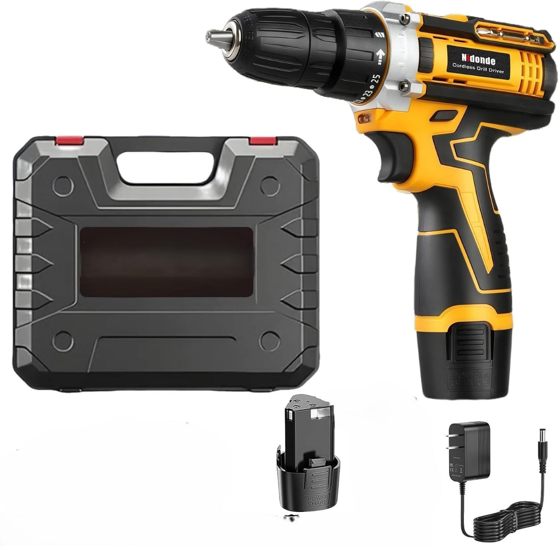 12V Cordless Power Drill Driver With 1500mAh Lithium Battery – Torque 35Nm, 0-1450RPM Variable Speed, 3/8 Inch Keyless Chuck (Included Chuck), 25+1 Clutch, Fasten Function