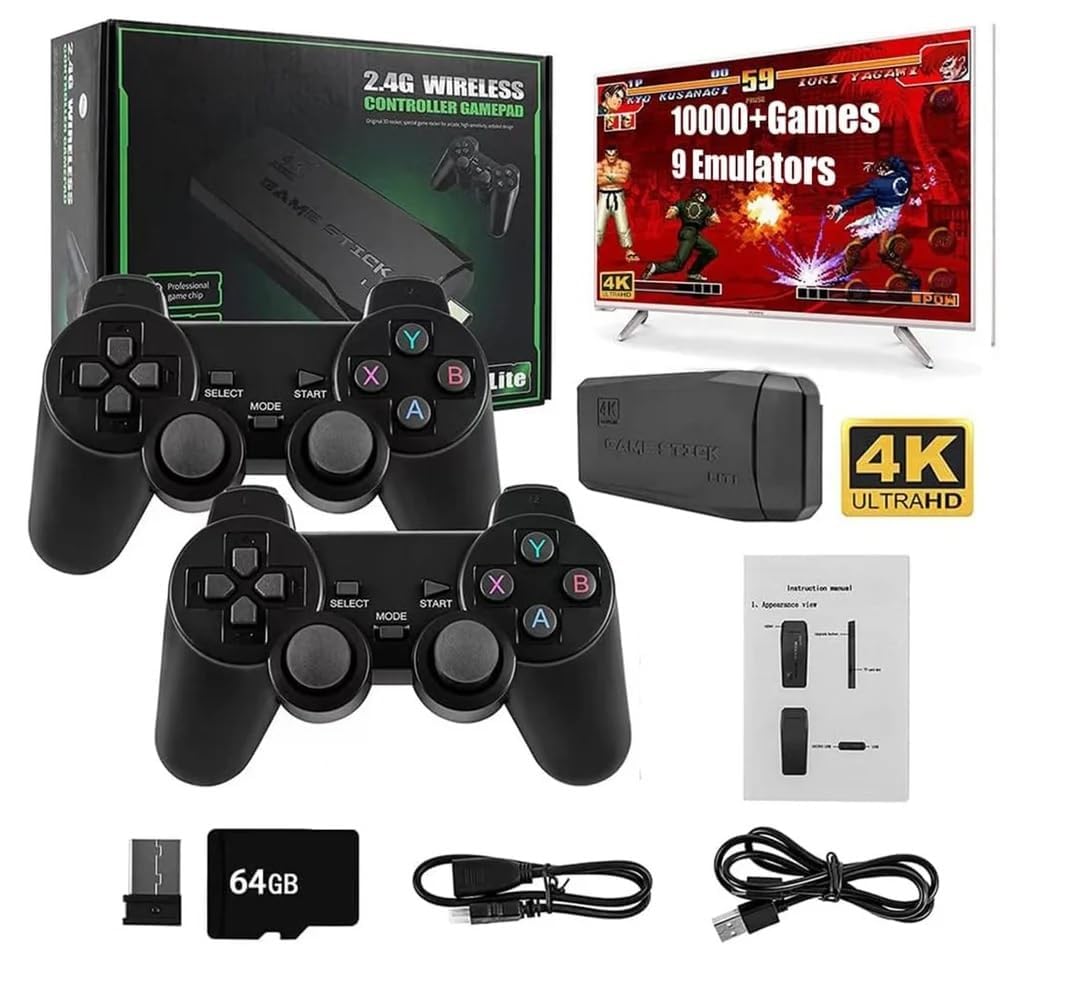 Viart Creation™ USB Wireless Console Game Stick Video Game Console Built-in 15000 Classic Games 8 Bit Mini Retro Controller HDMI Output Dual Player- 4K Ultra HD Game Stick (Kids Edition 15K)