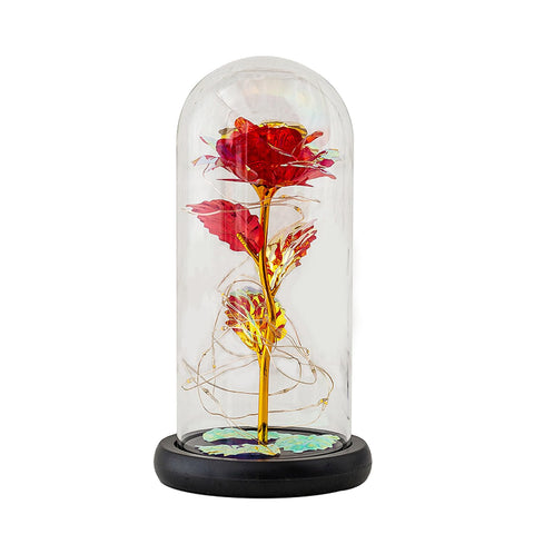 Eternal Flowers Preserved Dome Rose Kit with LED Lights, Beauty and Beast Eternal Pink Galaxy Rose in Glass Dome with Lights, Gifts for Mom, Her, Wife, Grandma