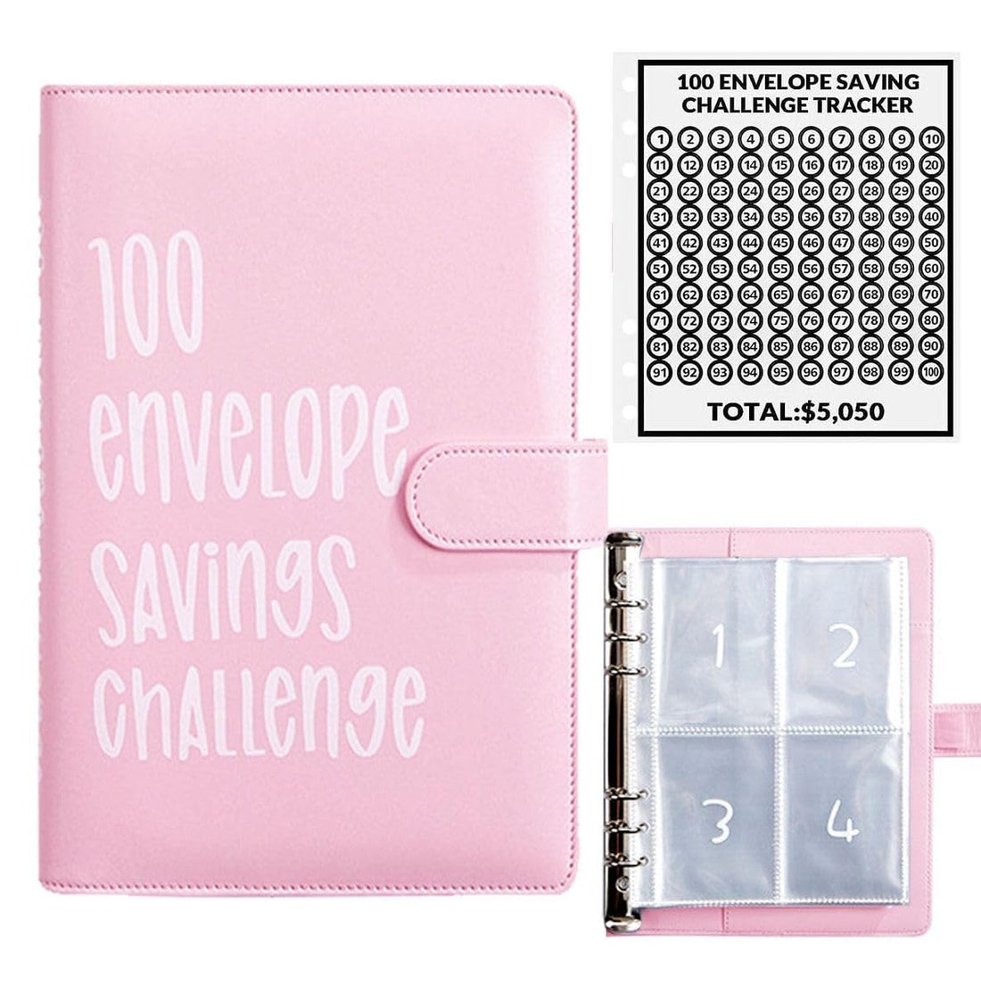 100 Envelope Challenge Binder，Budget Binder for Budgeting Planner & Saving Money. (pink)