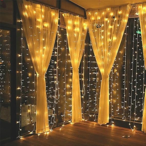 Ramadan Decoration Noor Rope - Assortment of Ramadan and Birthday Decoration Rope (Curtain 3 * 3m 16 Branches Yellow Warm))