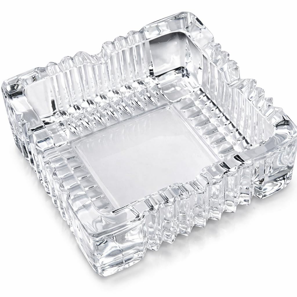 OVA Square Crystal Glass Ashtray – Clear Glass Design for Indoor Home, Office & Restaurant Use