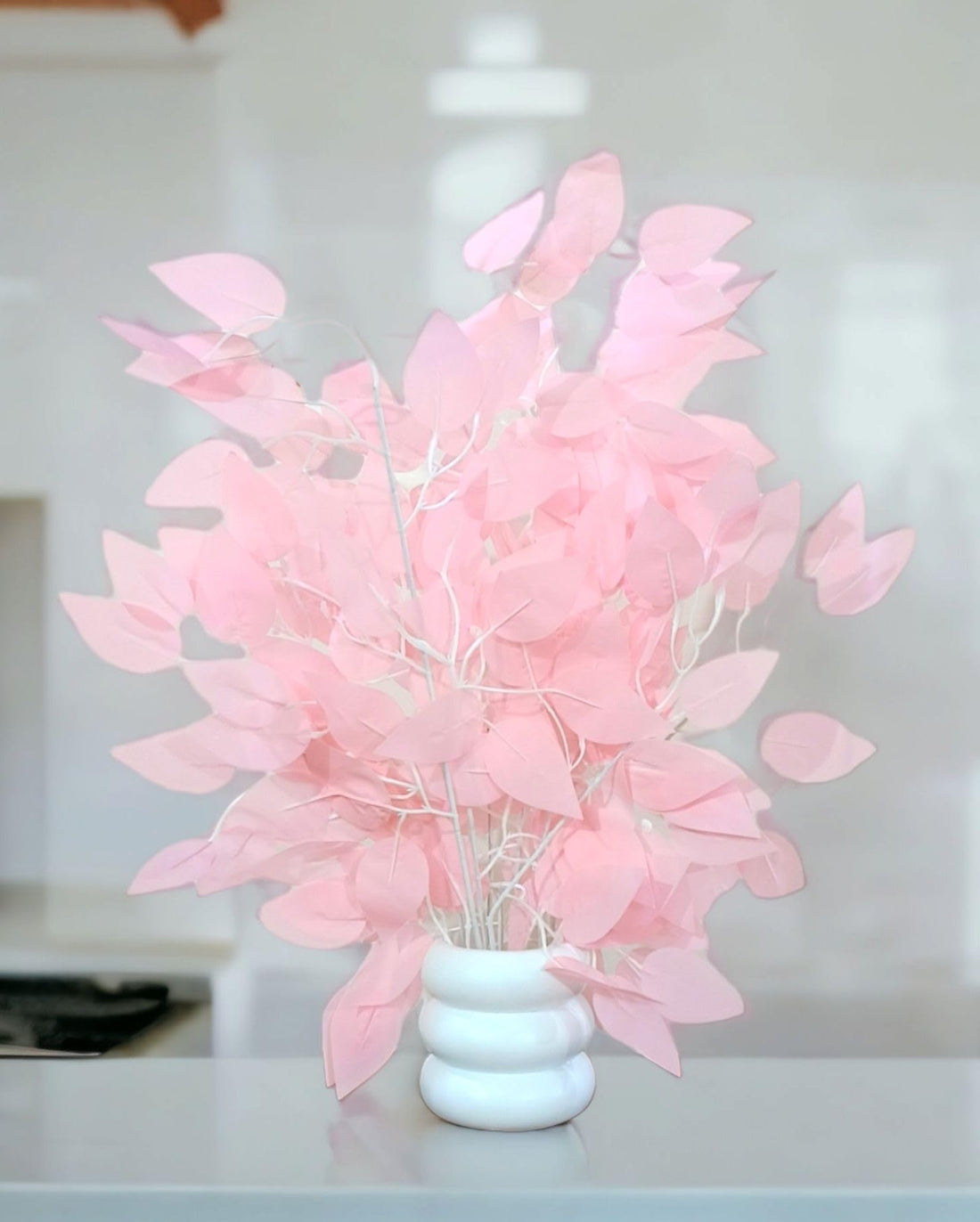 SHAKTISM Artificial Ficus Plant with Pot, Fake Ficus Tree Branches, Artificial Greenery Wreath Plant for Home Office Indoor Outdoor Porch Décor – 1Pc (Light Pink)