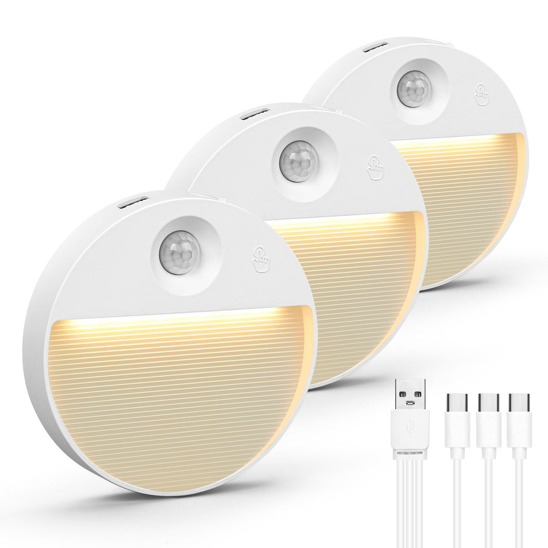 Onumii Motion Sensor Night Light LED Stair Light USB Rechargeable for Wardrobe, Cupboard, Bedroom, Hallway, Toilet - Auto On/Off, Wireless Stick-On Magnetic Light (3 Pack)