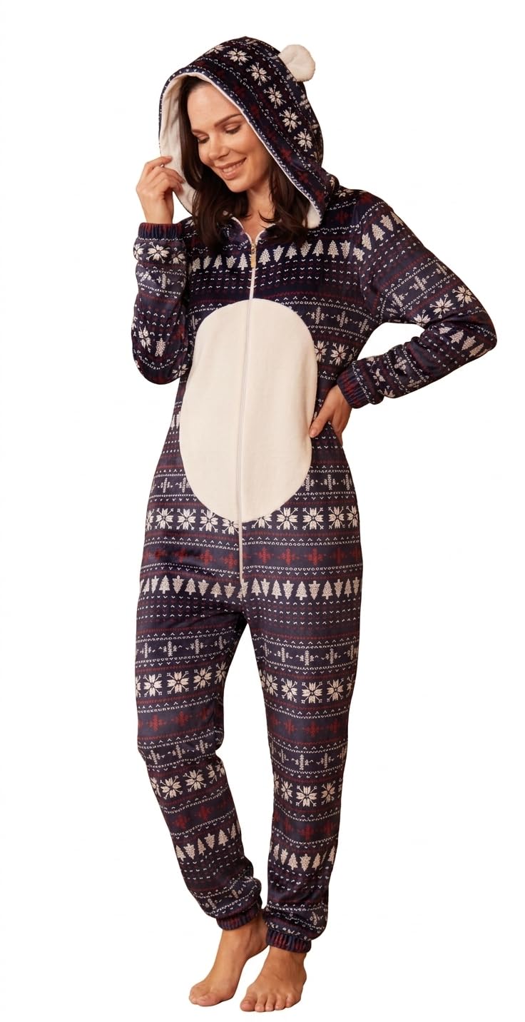 ALMA Women's Fair Isle Zip Up Hoodie Jumpsuit, Home Size 2xl