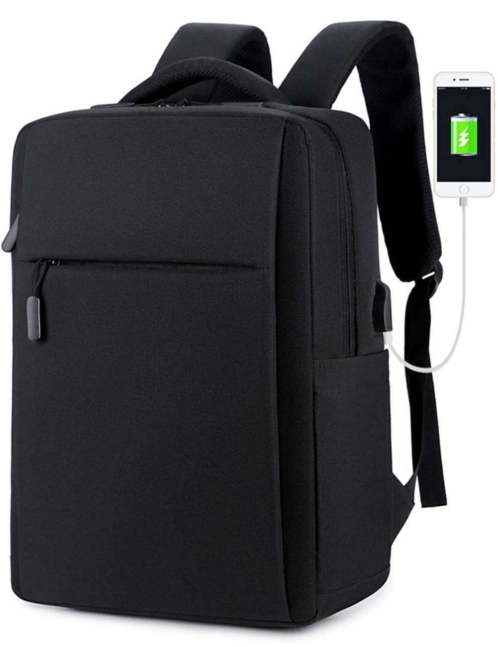 Laptop Backpack with USB Charging Port,Slim Travel Backpack with Laptop Compartment for Men and Women,Water Resistant College School BookBag Computer Bag for Girls and Boys Fits 15.6 In Macbook Black