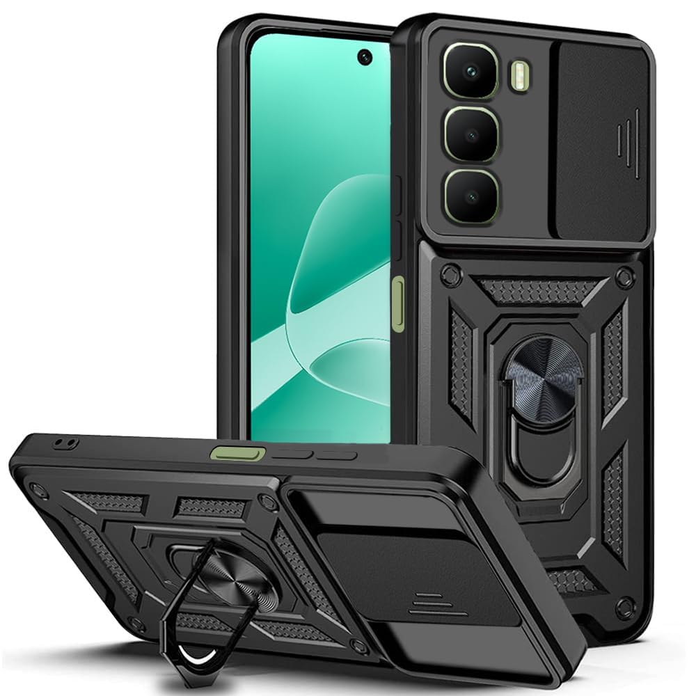 Grabist case Compatible with infinix hot 60 pro plus, Premium Protection Back Case with Camera Slide Cover Built-in Ring Stand Shockproof Case For infinix hot 60 pro plus 4G
