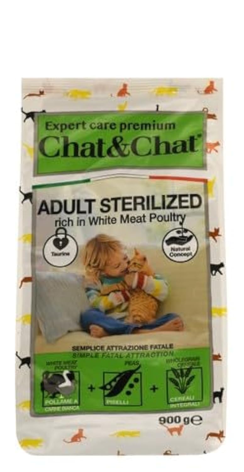 Chat & Chat Dry Food for Adult Sterilized White Poultry, Peas and Grains 900g