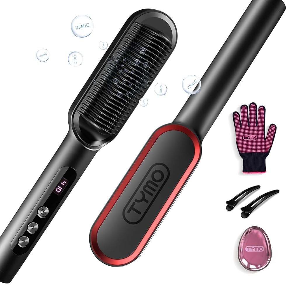 TYMO Ring Plus Professional Hair Straightener Brush, 9 Temperature Settings, 120°C-210°C, LCD Display, 20S Fast Heating, Negative Ions, Double Voltage