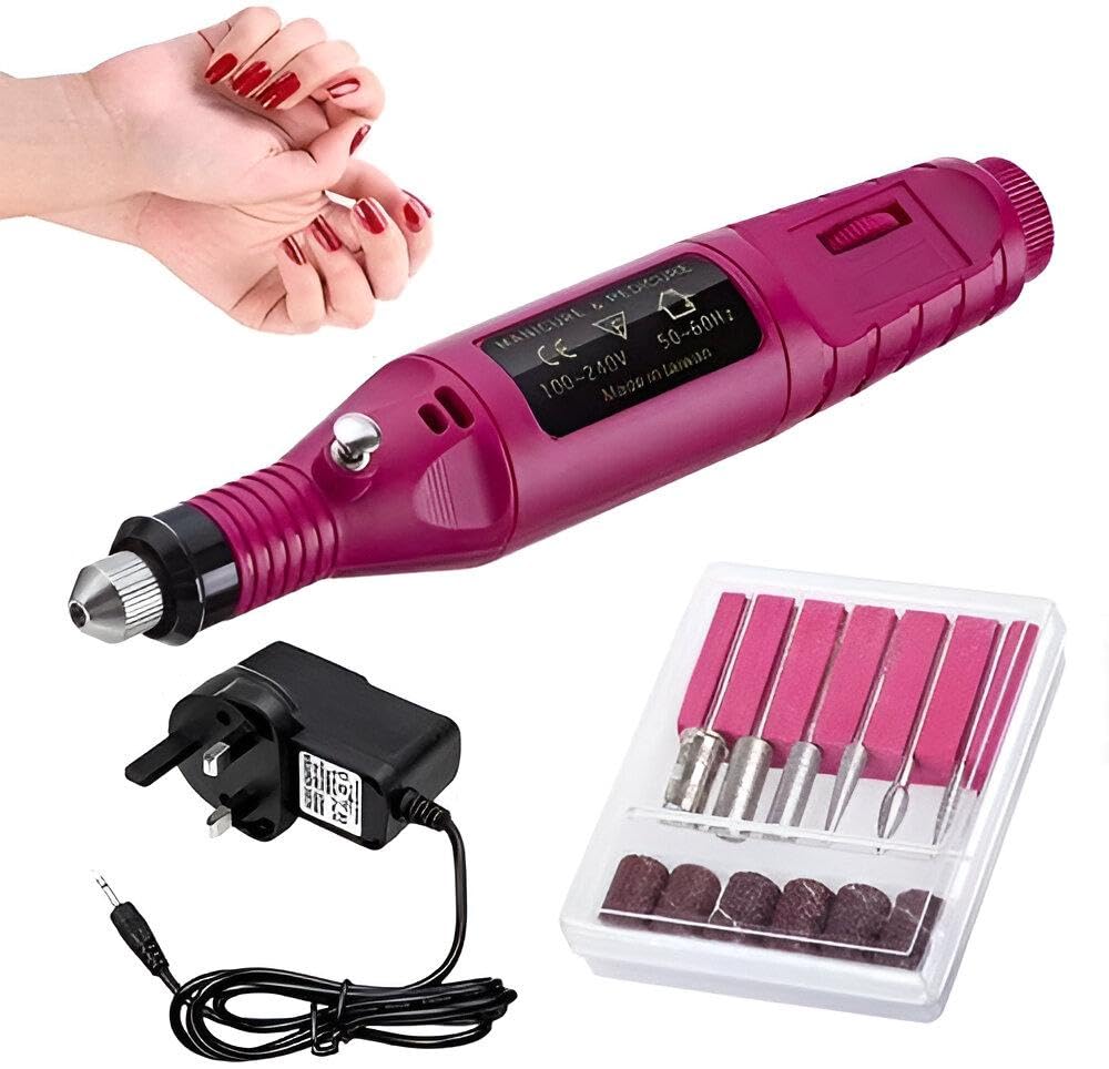 Portable Electric Nail Pedicure Kit: multi-head design for complete nail care, including basic nail file and buffer tools for fingers and toes for a comprehensive pedicure experience at home.