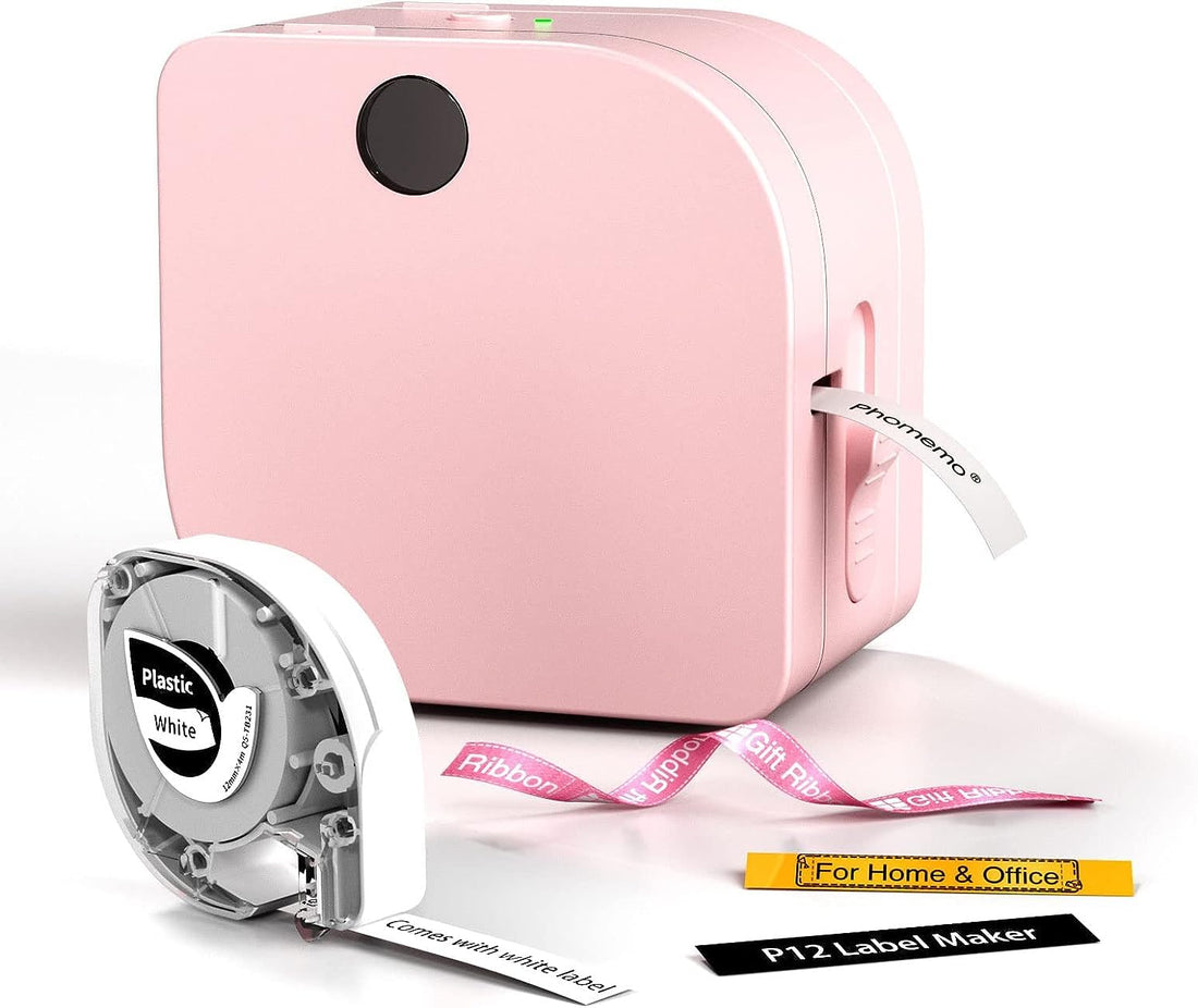 Phomemo P12 Label Makers - Bluetooth Inkless Label Printer Maker with Tape For Office Home School Organization, Small Label Maker Mini Labeler with Multiple Template Icon for Smartphone (Pink)