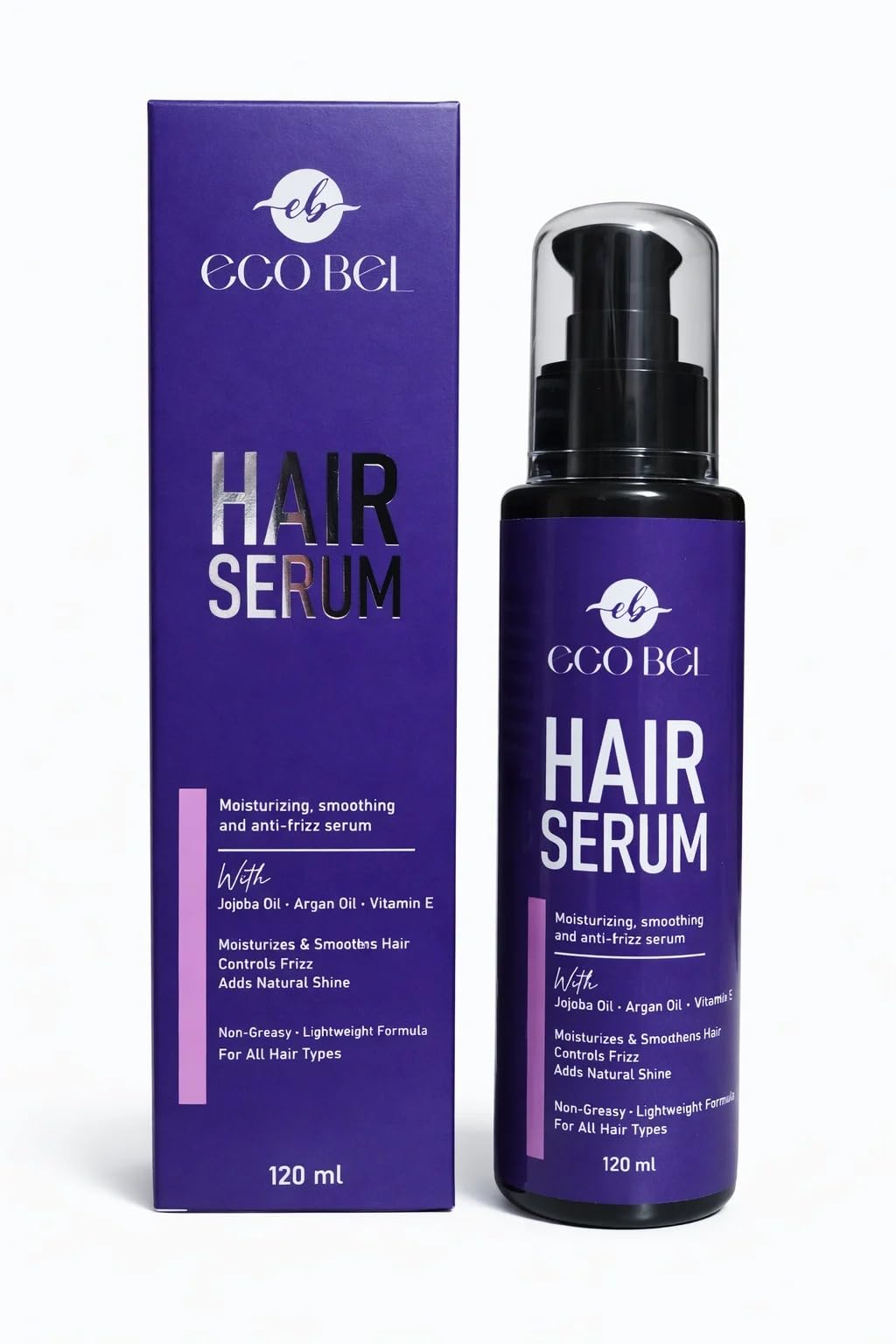 ECO BEL Moisturizing Anti Frizz Hair Serum, Jojoba Oil, Argan Oil and Vitamin E, Light and Non-Greasy 120ml