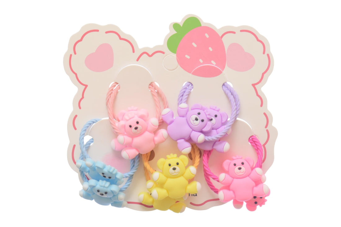 Daphane Hair Scrunchies With Teddy Bear Designs For Girls Set - Milticolor