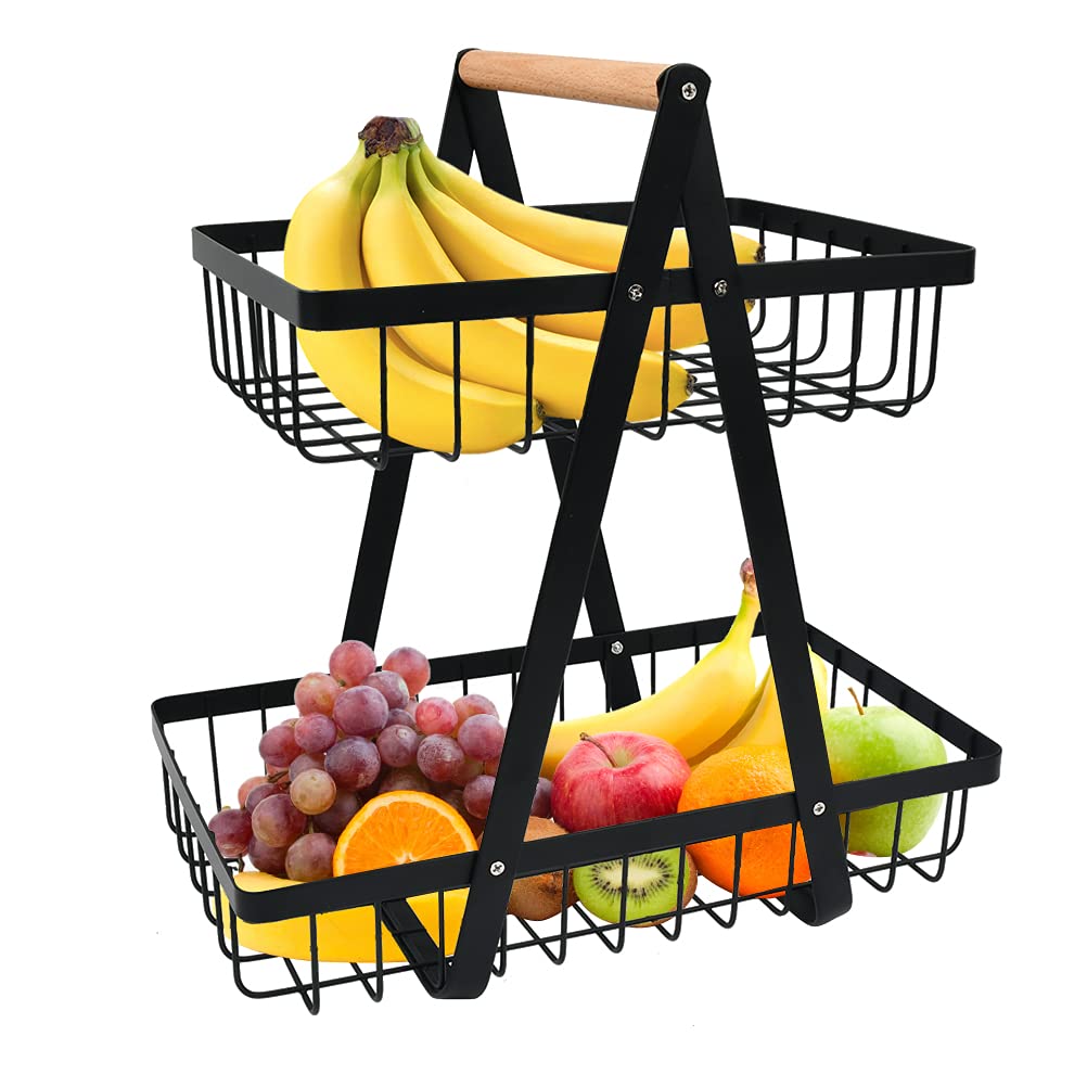 Generic NA 2-Tier Fruit Basket,Fruit Bowl Holder Bread Basket Vegetable Rack, Detachable Fruit Holder for Fruit, Vegetables, Snacks in Home, Kitchen Office，with Screwdriver