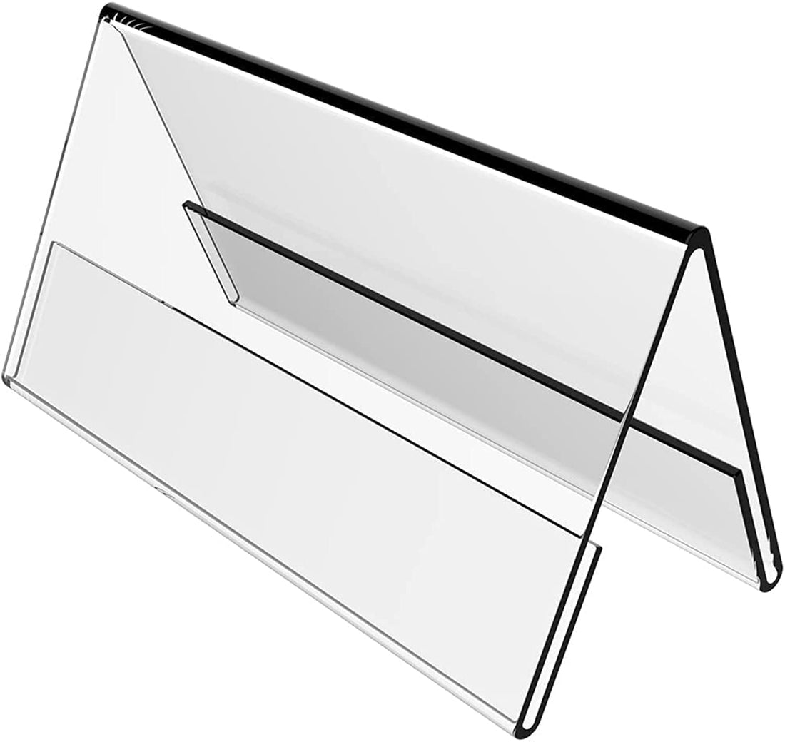 BEST MEDIA Acrylic Desk Name Plate Holders, 6-Pack Double-Sided Table Tents Sign Stands, 21 x 7 cm Horizontal Display for Desk, Table, Office, Classroom, Reception and Event Use, Clear