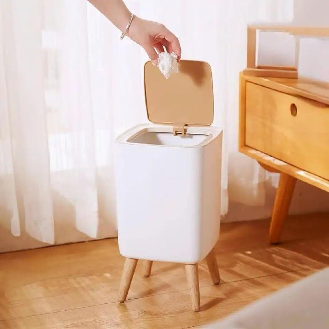 Generic 10L White Plastic Square Trash Can with Automatic Press Lid, Removable Legs, Easy to Use, Compact Materials, Multi Purpose, Ideal for Home, Office, Dorm