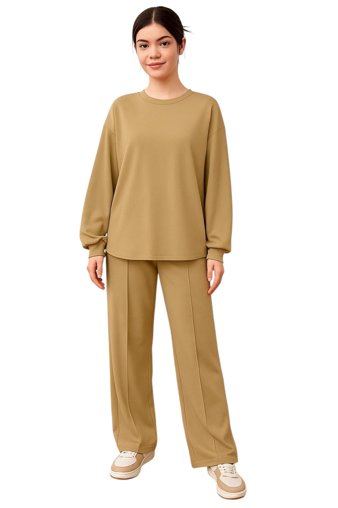 Romba Sport Girls Women Cotton Heavy Material Side Slits Loose Fit Comfy Fashion Suit