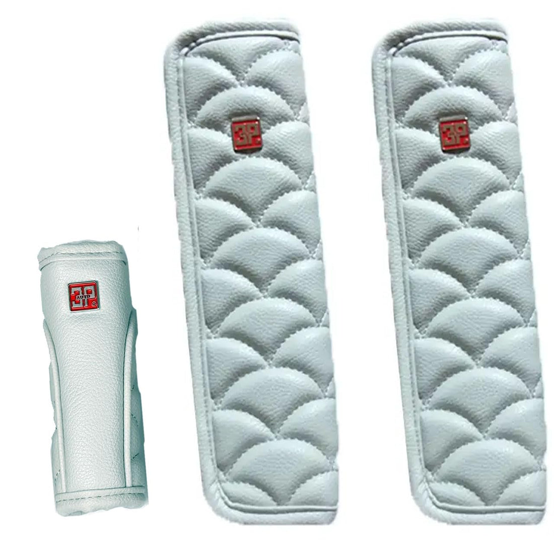 3P Quilted Leather Seatbelt and Handbrake Cover Set (Grey)