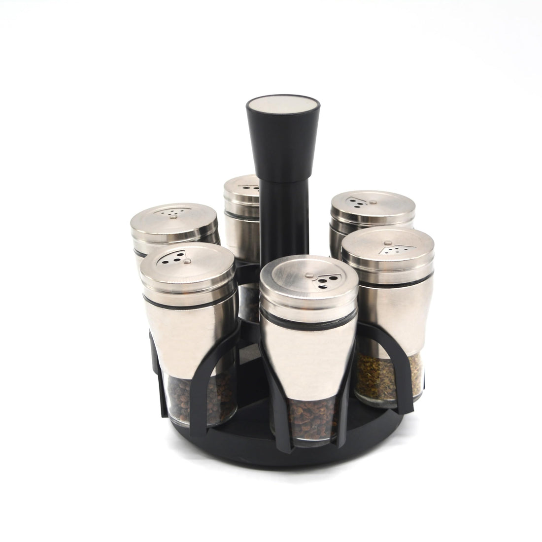 Stainless Steel Revolving Spice Rack Set with 6 Spice Jars Spice Rack Tower Organizer for Countertop or Cabinet Standing Tower for Kitchen 360° Rotating Spice Carousel