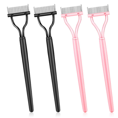 4Pcs Eyelash Separator Tool Metal Teeth Mascara Brushes Definer Lash Comb with Cover for Combing, Separating Eyelash, Women Mascara Applicator