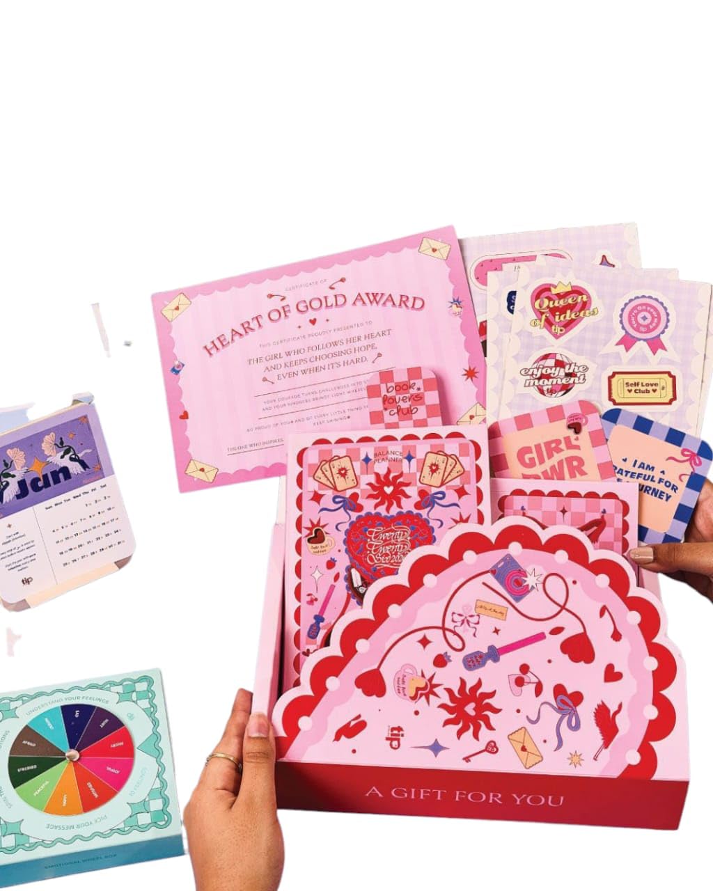 Tip Of The Day | Blushy heart - Balance box 2026 English| 2026 Agenda 384 Pages | To-do List |Emotions Box – 40 Inspirational & Messages | Pen | Coaster | Calendar |Bookmark | 4 sticker sheets