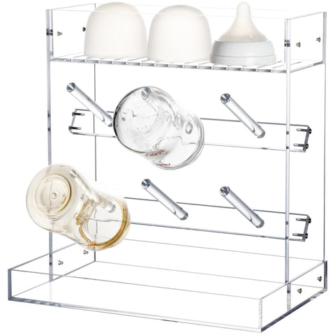 BEST MEDIA Baby Bottle Drying Rack, Vertical Acrylic Bottle Dryer and Accessories Organizer, Space-Saving Quick-Dry Rack for Kitchen Countertop and Nursery Use, Clear