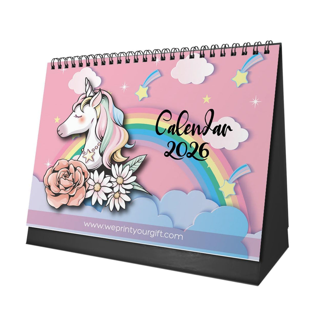 2026 Unicorn Desk Calendar for Girls – Cute Standing Planner with Hard Cardboard Base, Pastel Aesthetic Rainbow Design & Inspirational Quotes – Kawaii Desk Accessory, Kids Gift & Office Decor