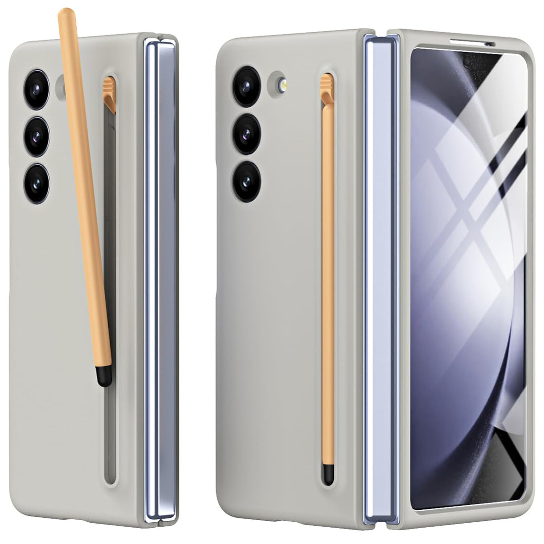 Miimall Compatible with Samsung Galaxy Z Fold 5 Case, [S Pen Included] [Built-in Glass Screen Protector] PC Slim Shockproof Full Coverage bumper Case Protective Cover for Z Fold 5-Grey