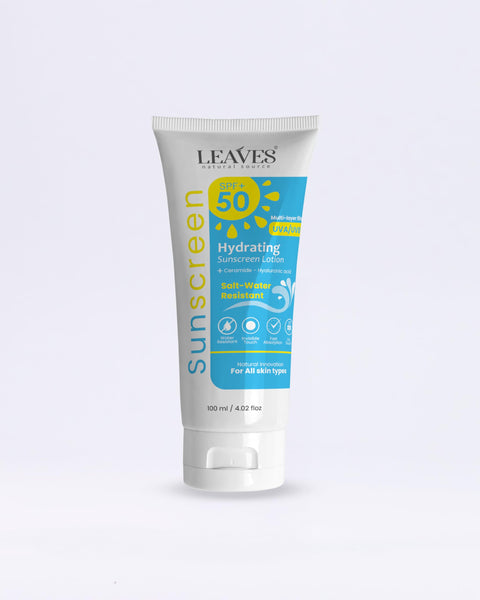 Leaves Hydrating Sunscreen SPF 50 | Water & Salt Resistant | Broad-Spectrum UVA/UVB Protection with SUNCAT Technology 100ml