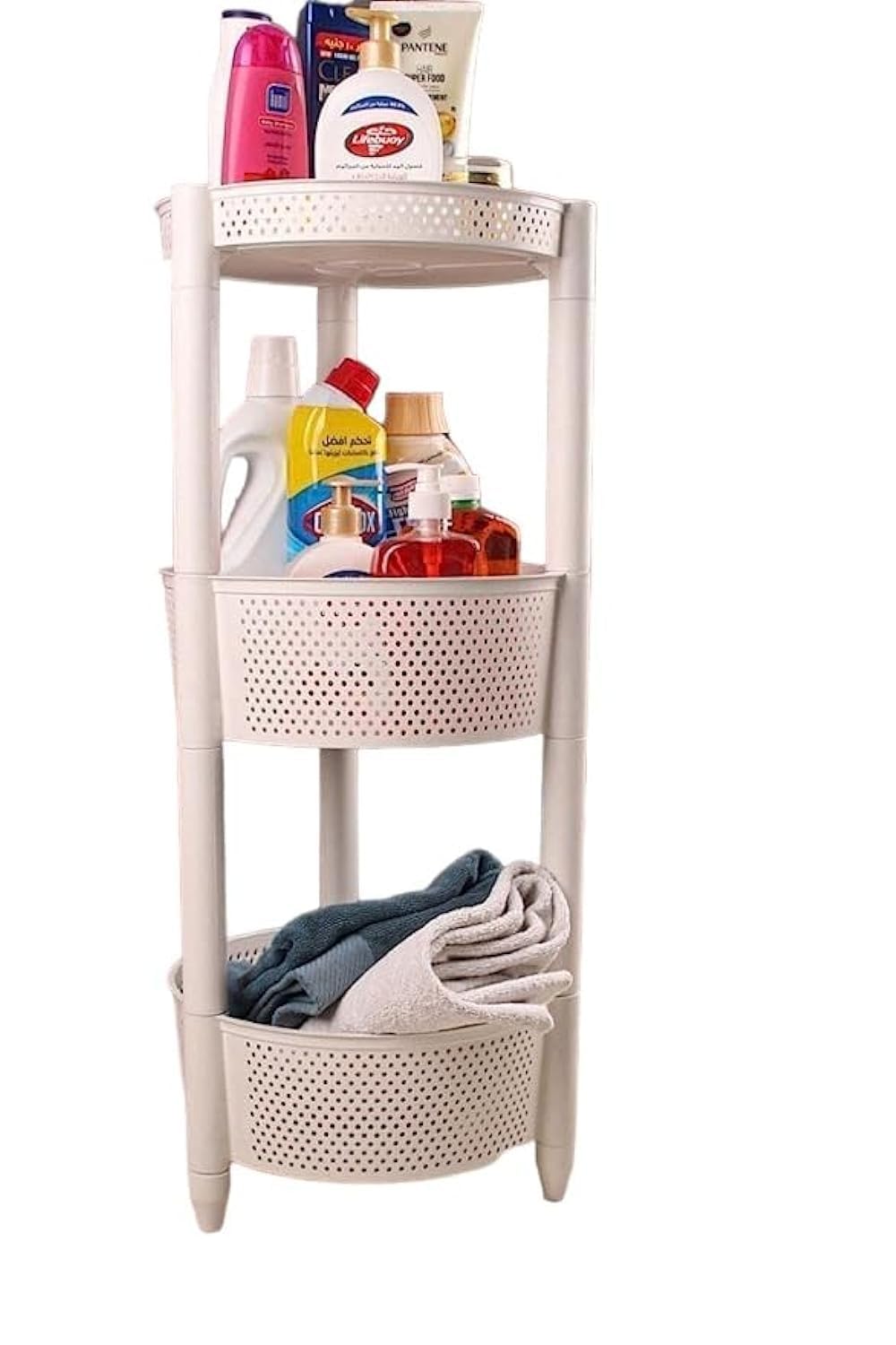 Round Trolley Kitchen Storage Cart with Fruit Vegetable Storage Baskets (White, 3 Layer)