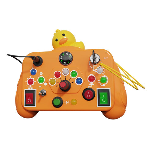 KIDSZONE Montessori Switches Airplane Busy Board – 13 Switches + 24 LED Lights – Wooden Sensory Learning Toy for Toddlers – Screen-Free, Motor Skills & Cause-Effect Learning (Orange)
