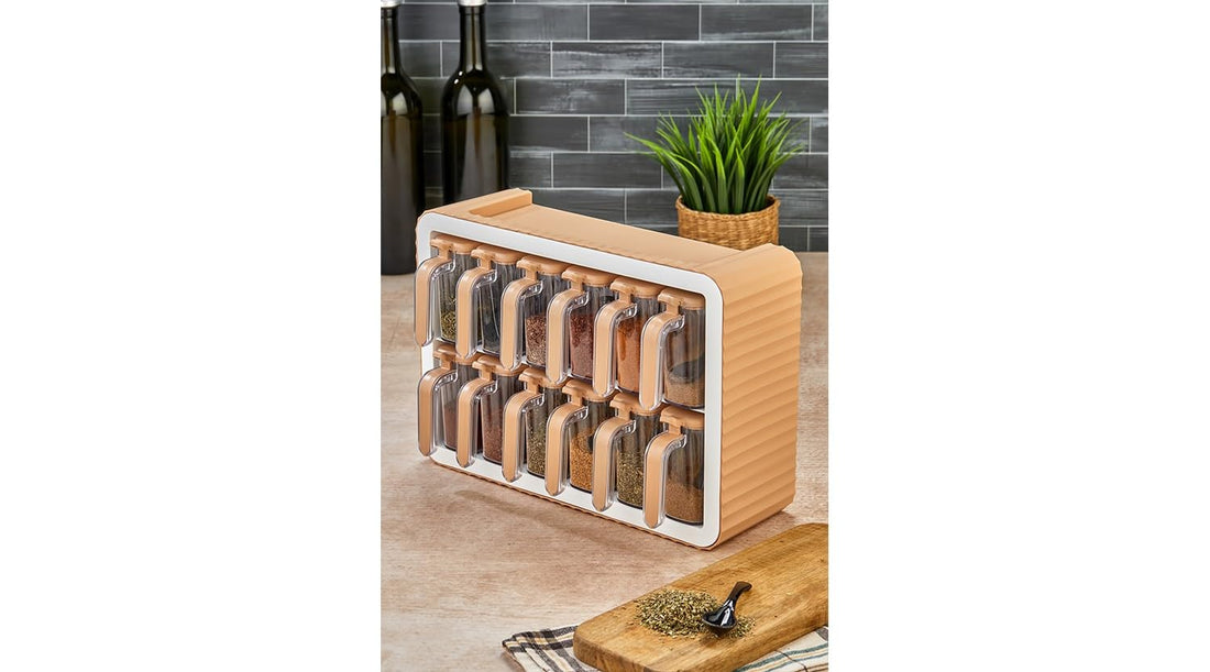 Free Cook Acrylic Spice Rack with Stand, Brown-Multicolor