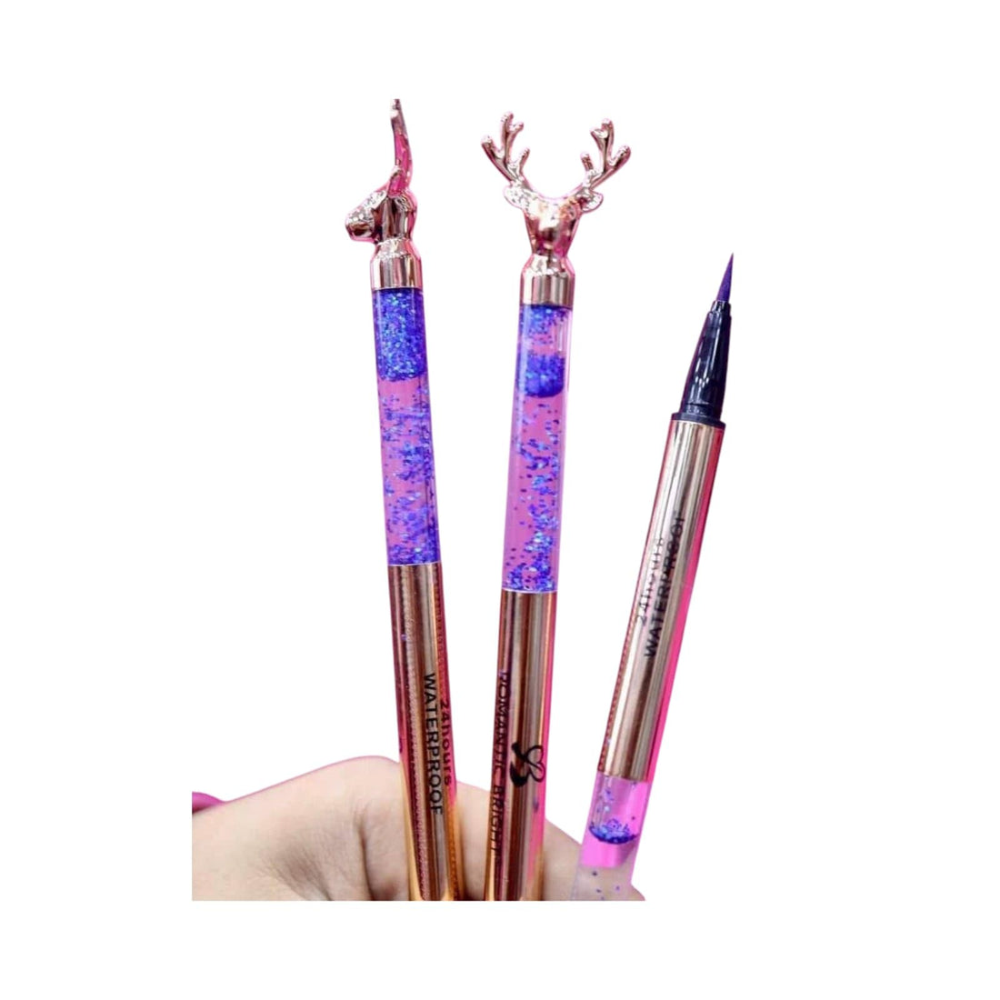 Liquid Kohl Pen with Decorated Cap, Luxury Gold Accents, Glitter Beads (Blue)