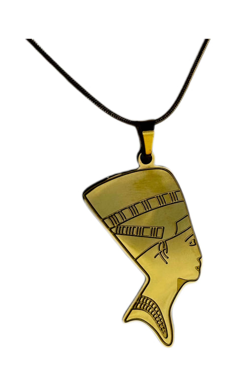 Queen Nefertiti Pharaonic Necklace,Gold Electroplated 316L Stainless Steel, Ancient Egyptian Style, Snake Chain