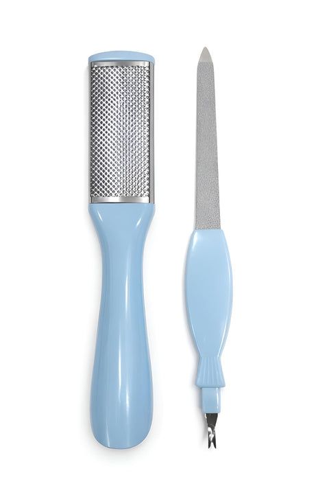 Stainless Steel Foot File Callus Remover with Nail File, Double-Sided Foot Rasp Scrubber for Dead Skin Removal, Pedicure Foot Scraper and Foot Sander Tool (Blue)