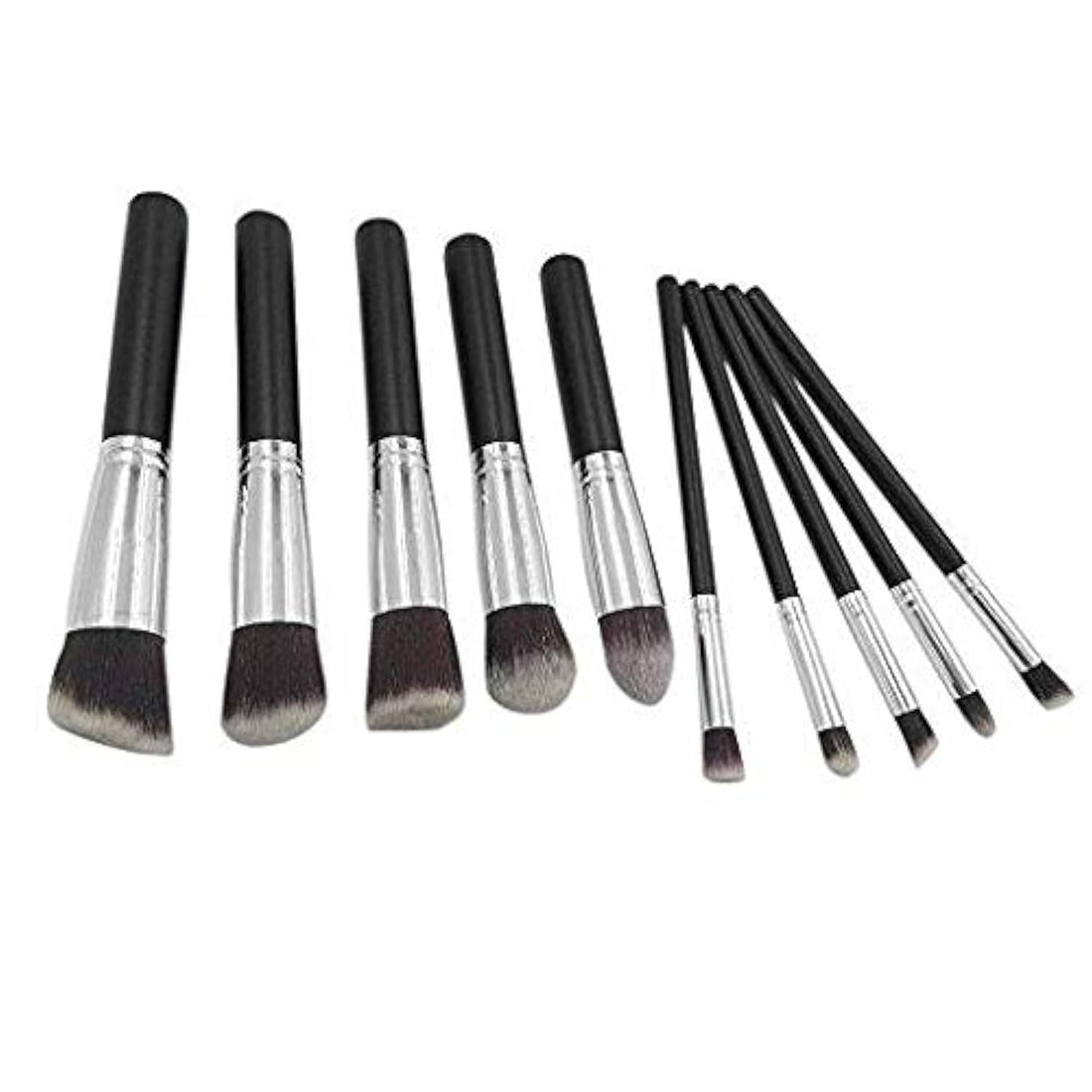 Premium Makeup Brush Set (Black/Silver, 10 Pieces)