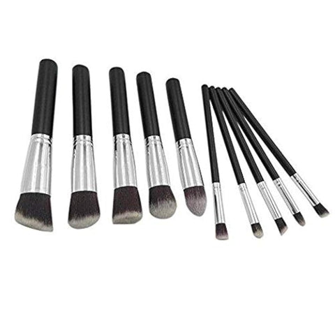 Premium Makeup Brush Set (Black/Silver, 10 Pieces)