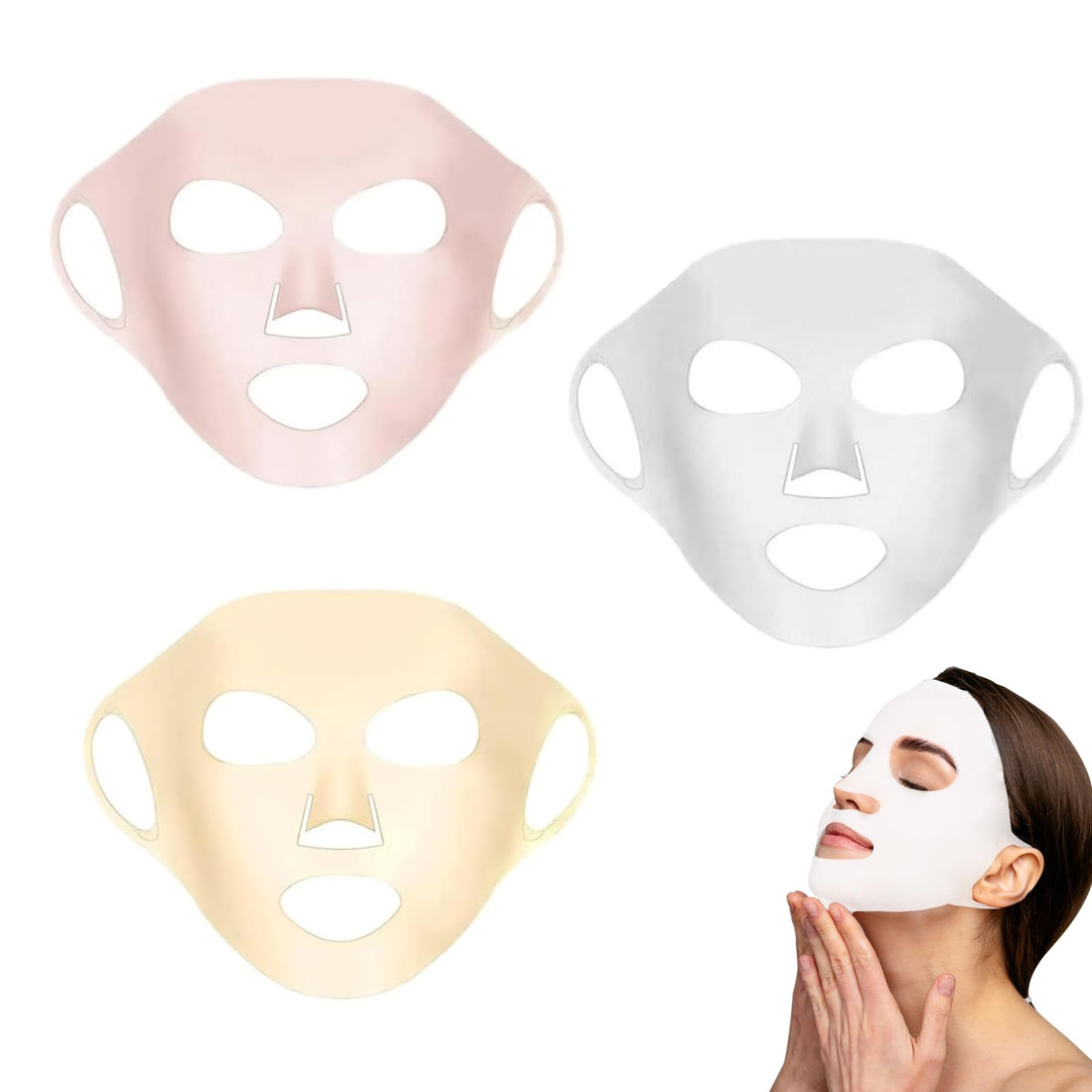 3PCS Silicone Face Mask Cover Reusable Facial Mask Holder 3D Moisturizing Sheet Masks Holder Hanging Ear Facial Cover Silicone Face Cover for Sheet Mask