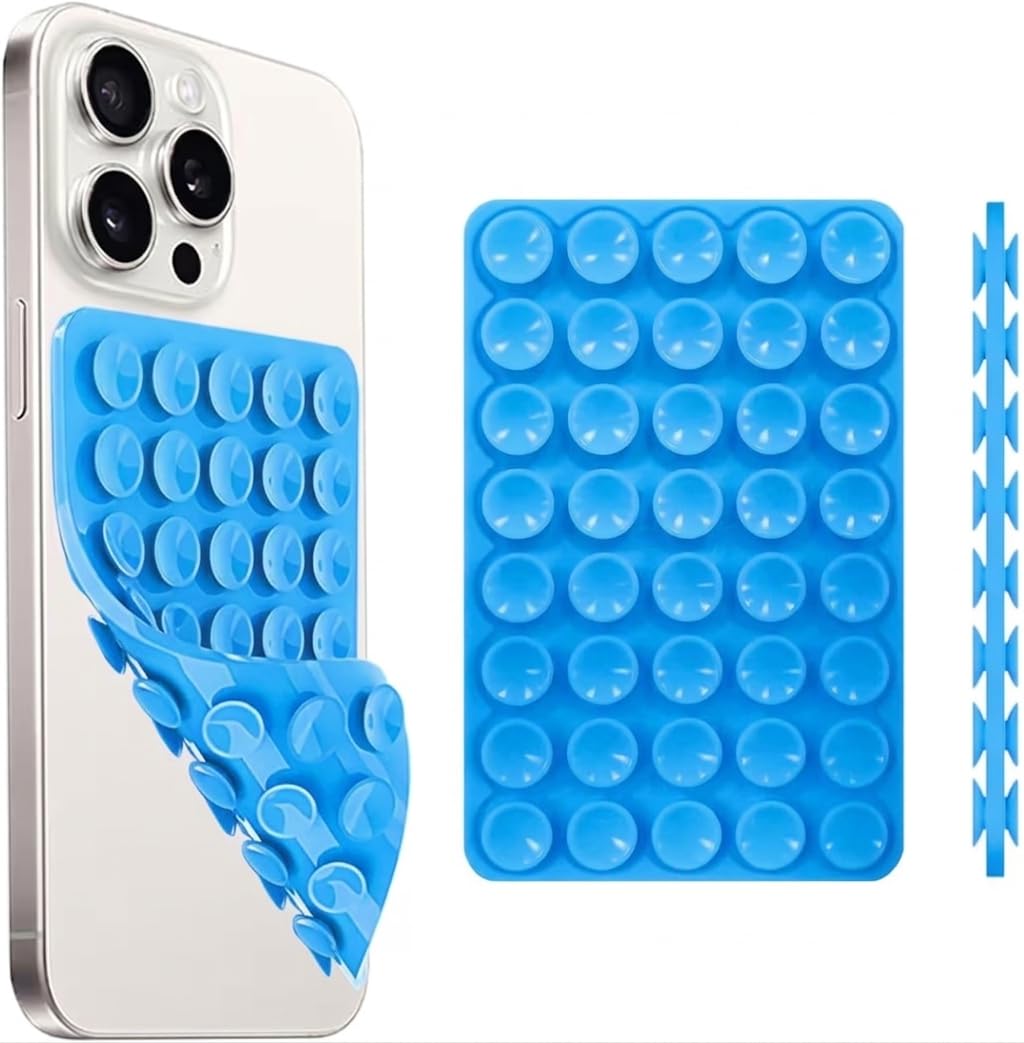 Silicone Suction Cup Phone Holder Double Sided Grip Hands Free Adhesive Grip for Selfie Videos Thick Washable Reusable Non-Slip for iPhone and Android (Blue, 40 Cups)
