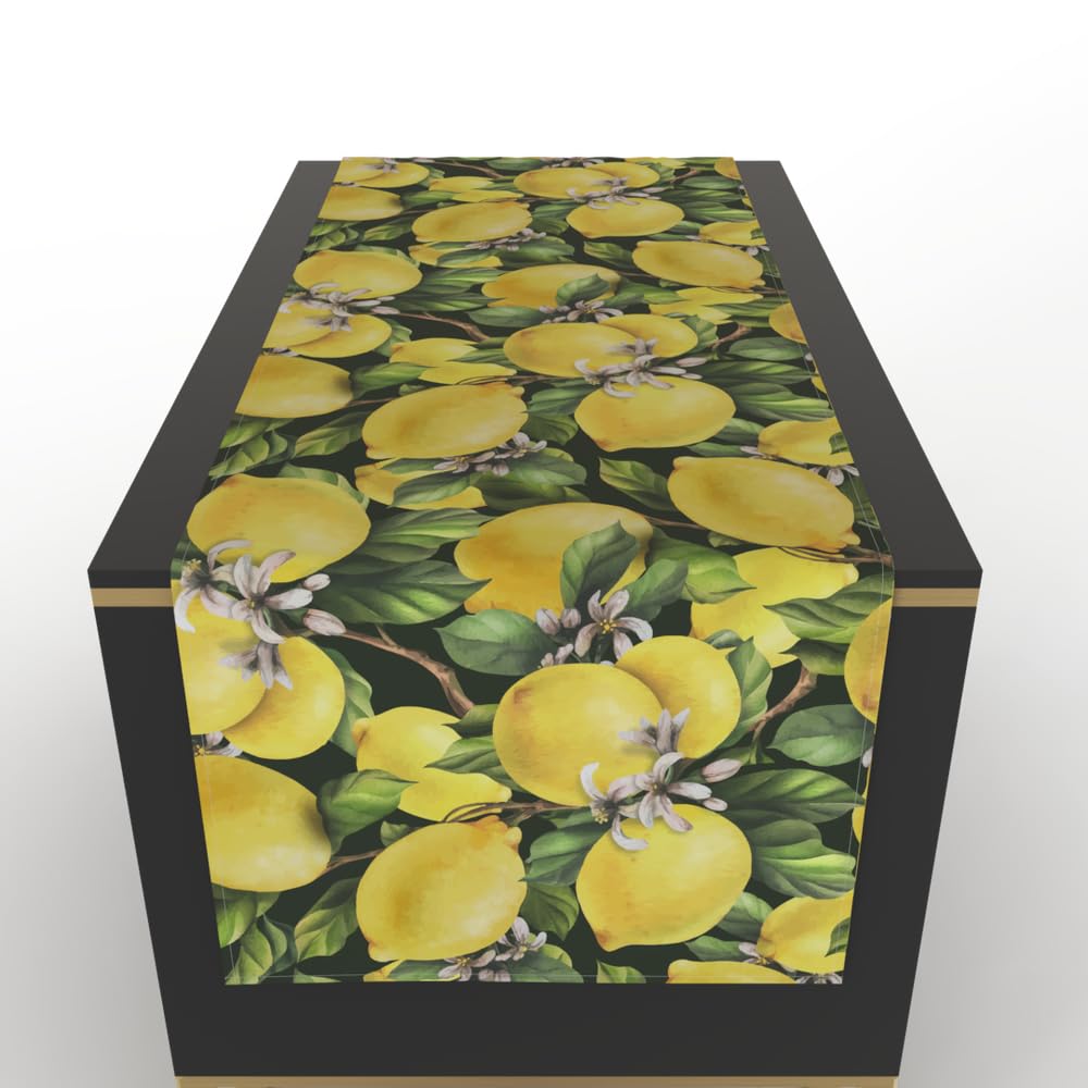 ART MOOD HOME Table Runner - Elegant and Durable Runner with Stylish Design for Dining Room, Living Room, and Kitchen - Perfect for Home Decor and Events - Velvet - Lemon