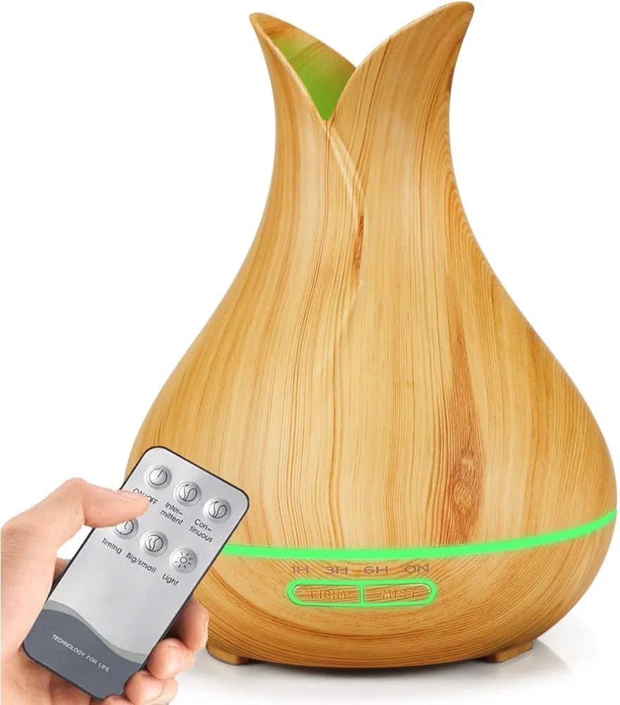 Essential Oil Diffuser, 400ML Diffuser Aromatherapy Air Humidifier Colorful Lights with Adjustable Mode,Remote Control,Auto Shut-Off,4 Timer,Gift Set for Office,Bedroom (فاتح)