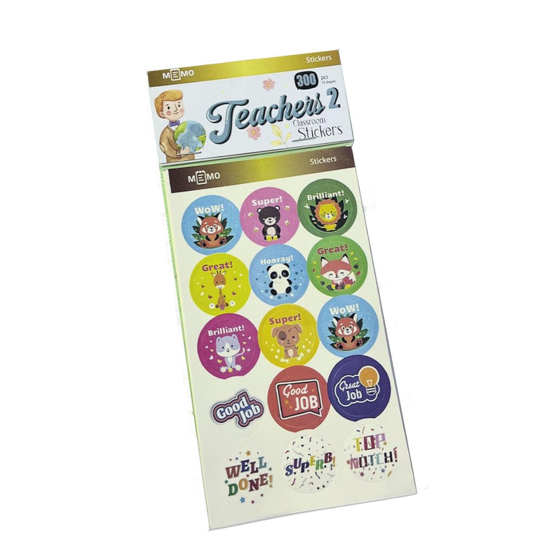 Memo teachers Education Stickers, Multi color Circles Paper, 300 stickers for Classroom Rewards & encourage (Teacher 2 (blue))